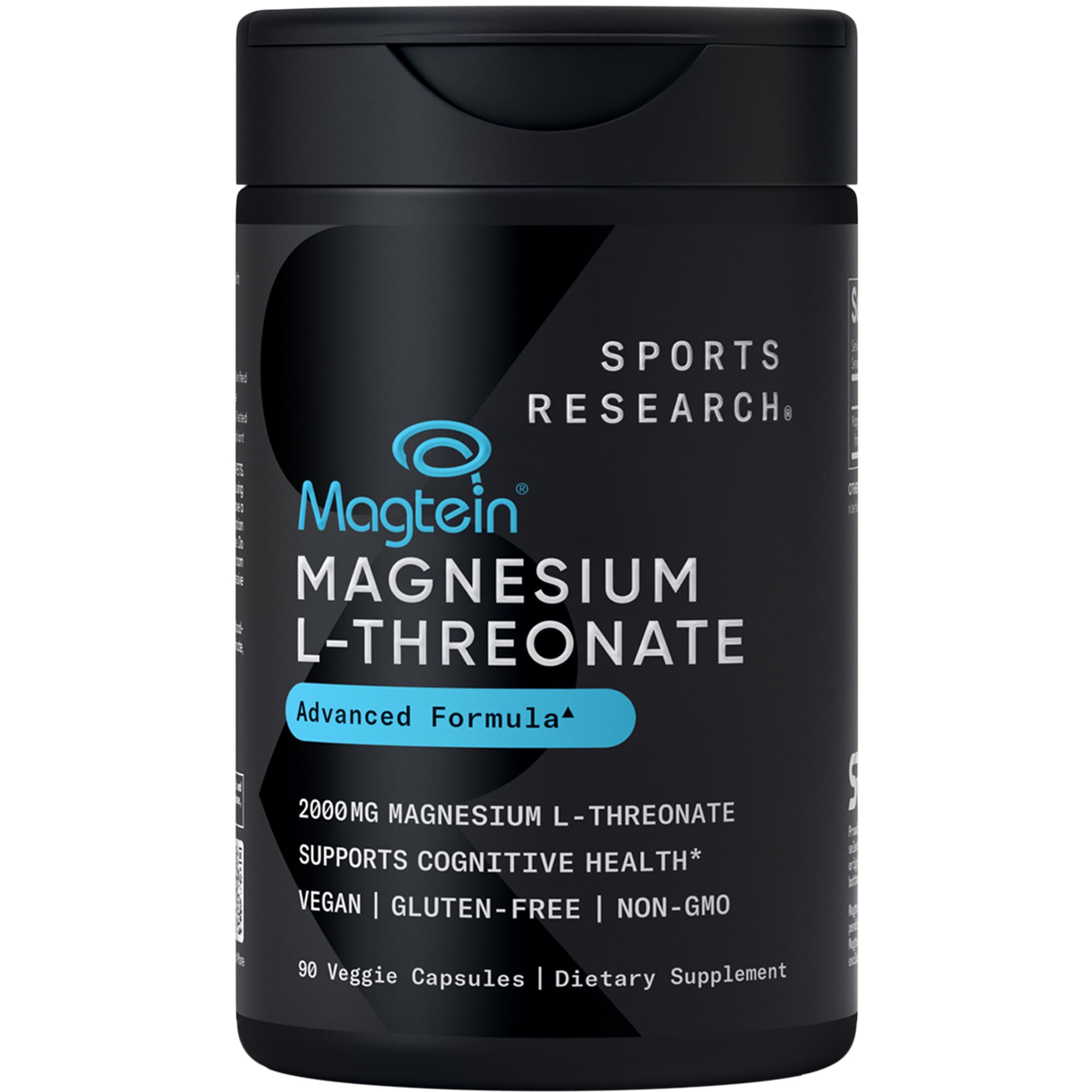 Sports Research Magtein 2000 mg en botella, ideal para apoyar enfoque y memoria.