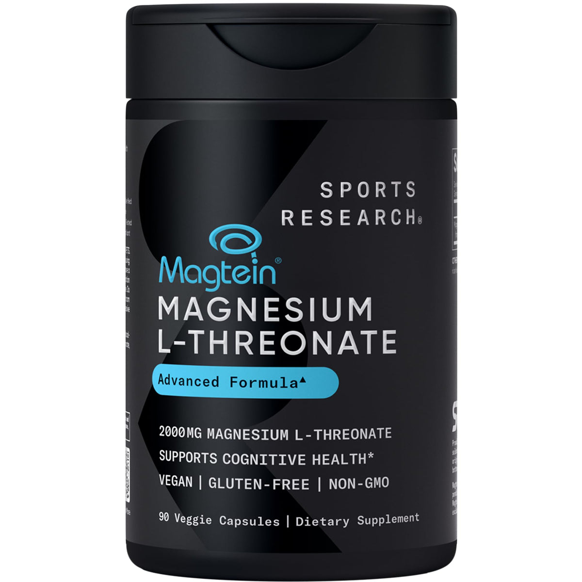Sports Research Magtein 2000 mg en botella, ideal para apoyar enfoque y memoria.