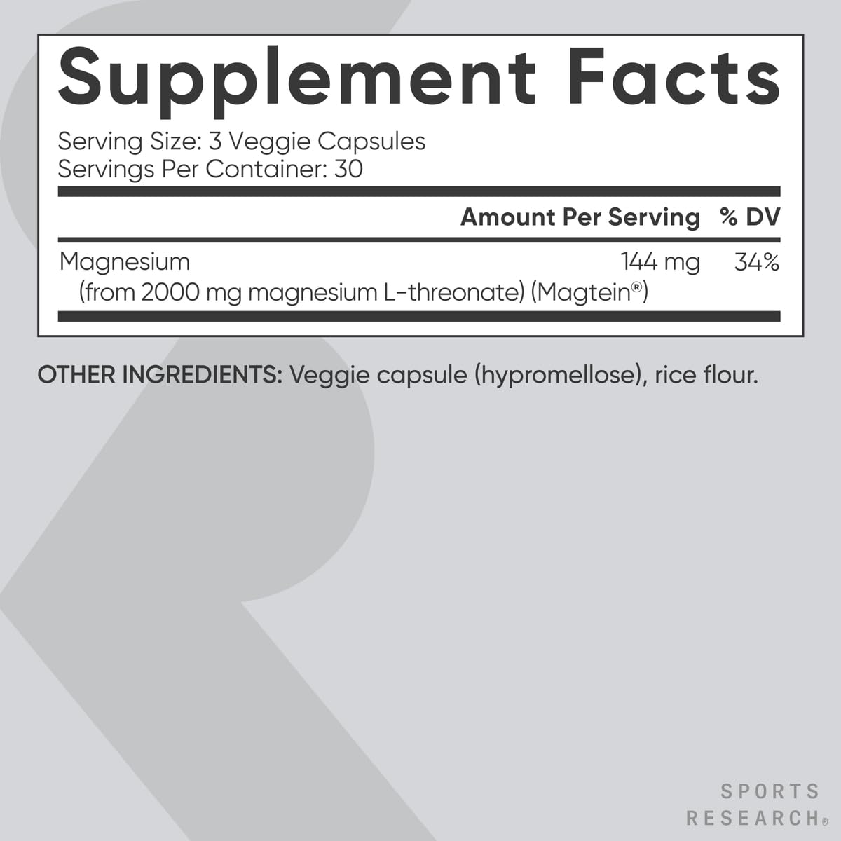 Presentación sin OGM de Sports Research Magtein para dietas conscientes.