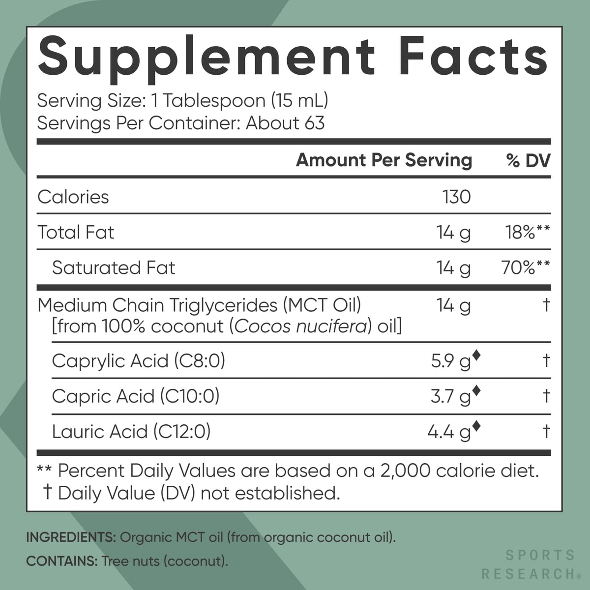 Sports Research MCT Orgánico en té, aporta energía estable.