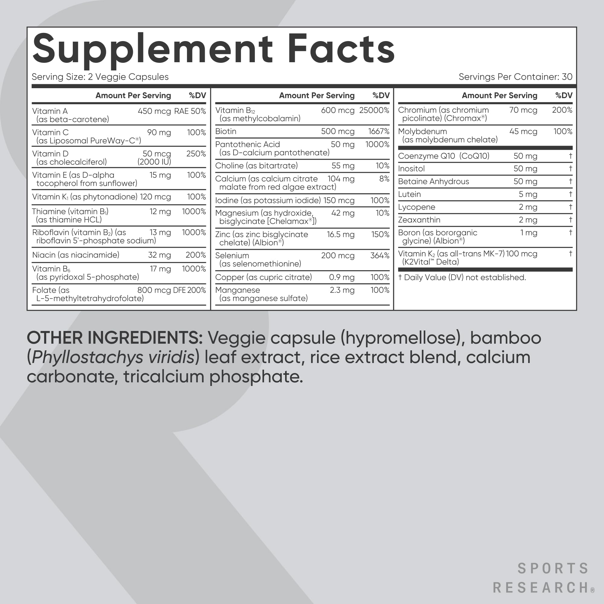 Sports Research ingredientes clínicamente estudiados para nutrición diaria.