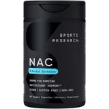 Sports Research NAC 600 mg en botella para uso diario y antioxidante potencial.