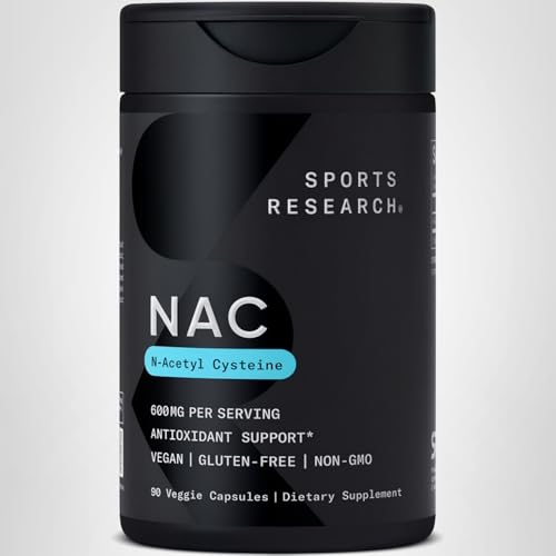 Dosis diaria de NAC 600 mg en cápsula vegetariana de Sports Research.