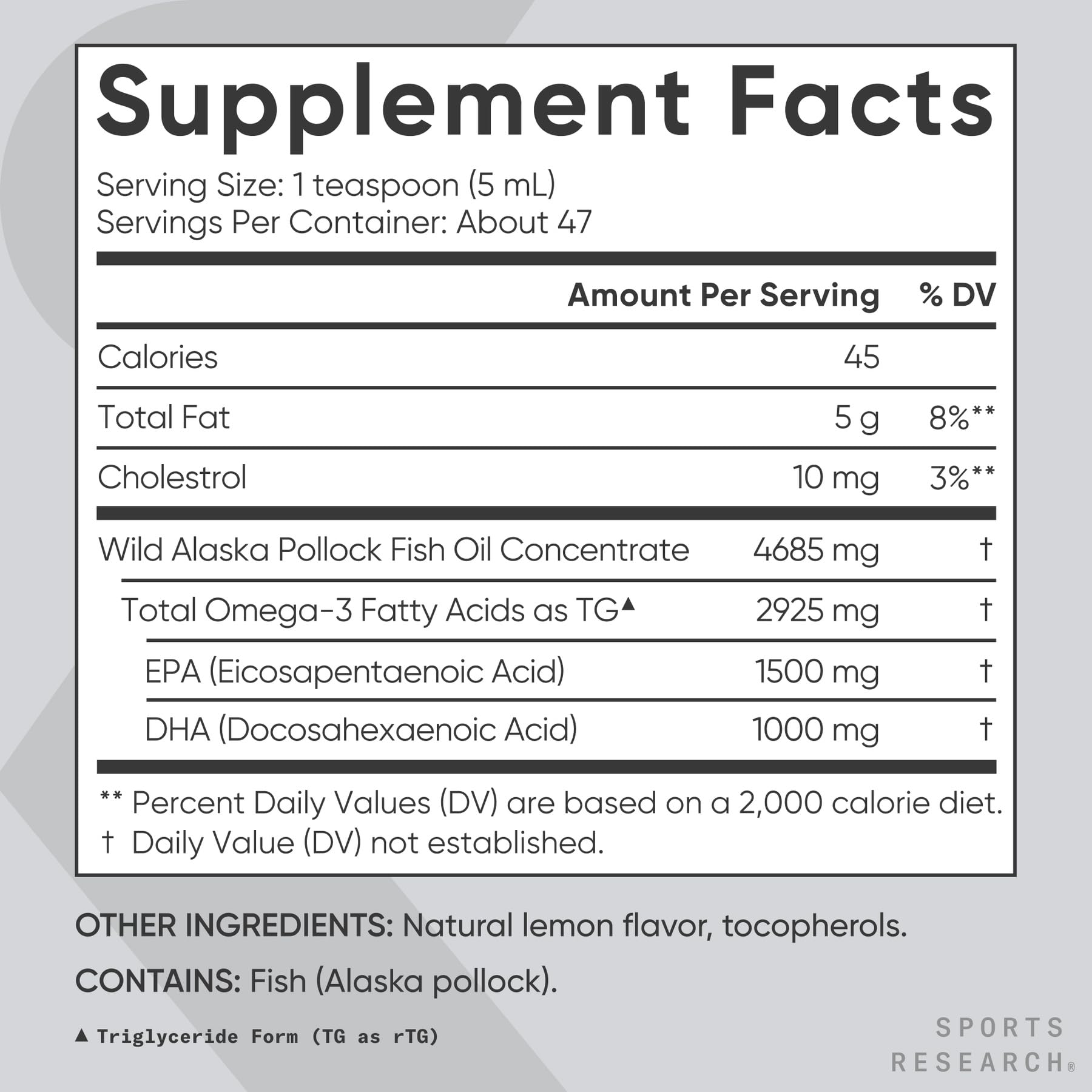Sports Research Omega-3: aroma suave y sin regusto a pescado al beber