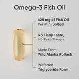 Sports Research Omega-3 cápsulas mini en primer plano, detalle de la cápsula.