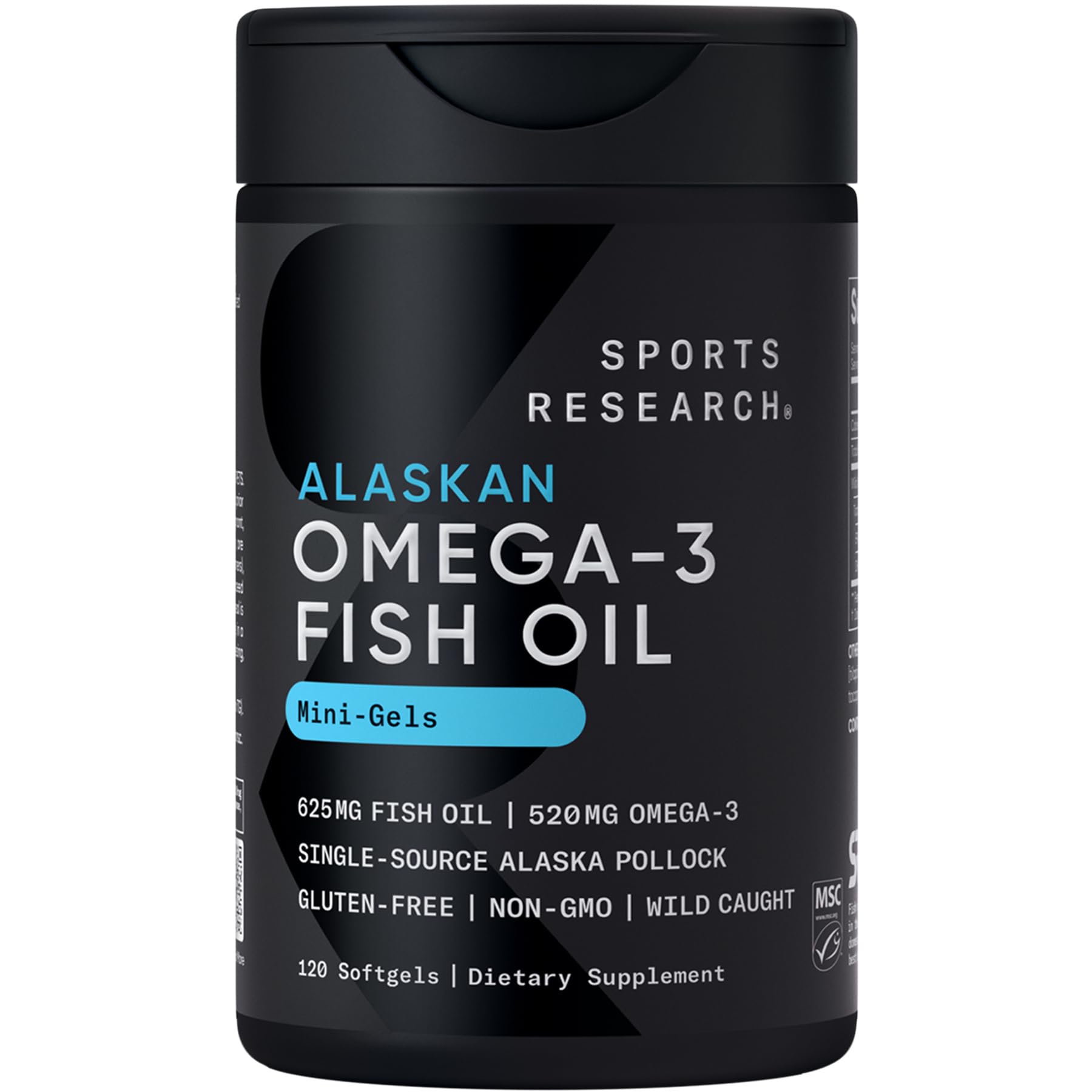 Sports Research Omega-3 cápsulas blandas mini, fáciles de tragar para uso diario.