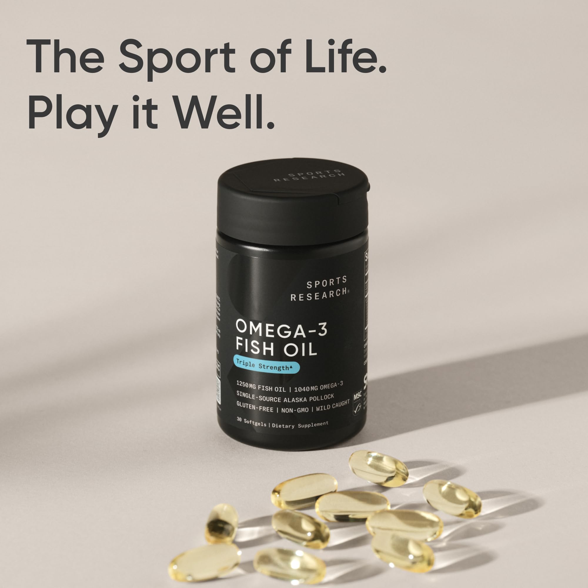 Sports Research Omega-3 sin gluten y sin GMO: opción pescatariana confiable.