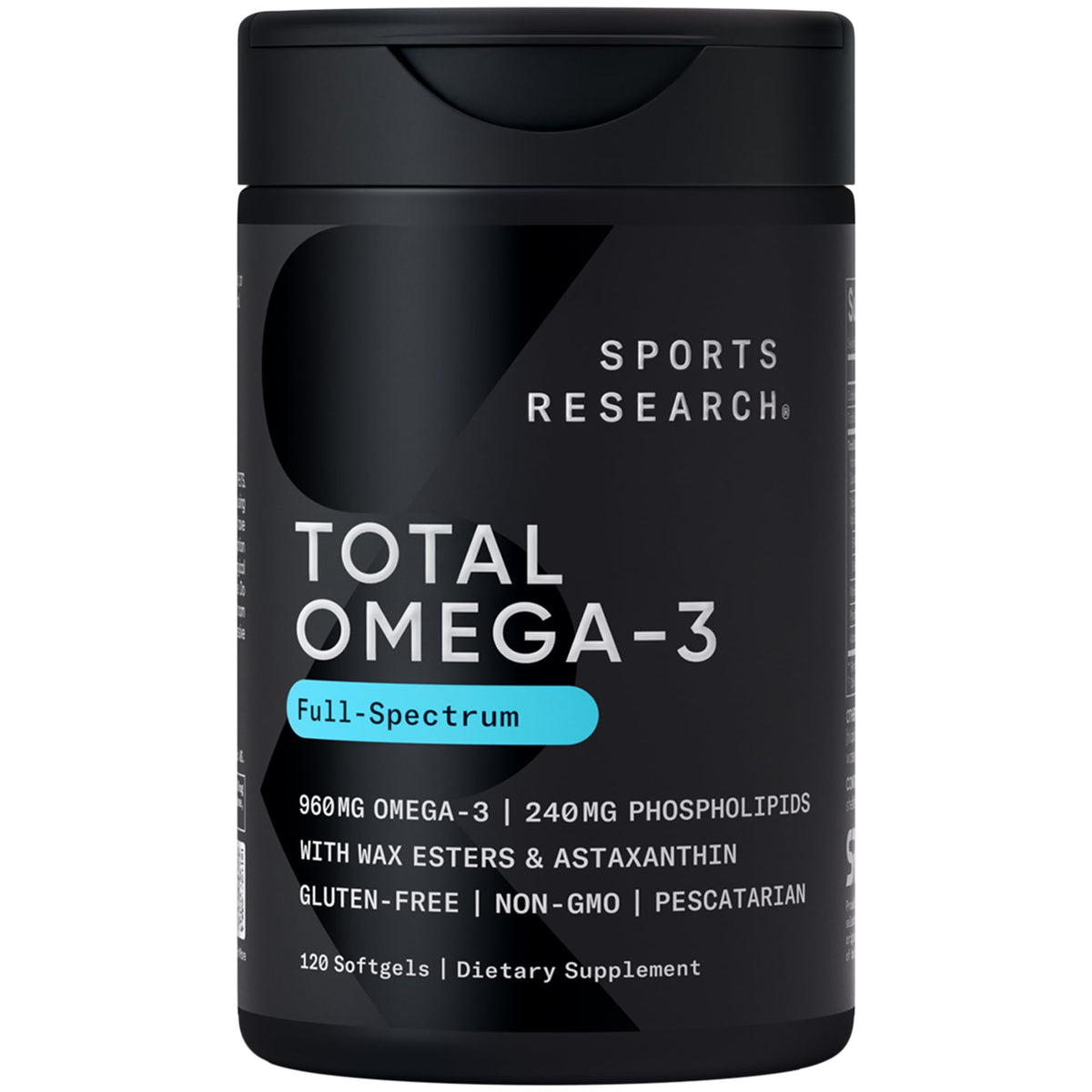 Sports Research Omega-3 Total: botella con etiqueta clara para compra informada