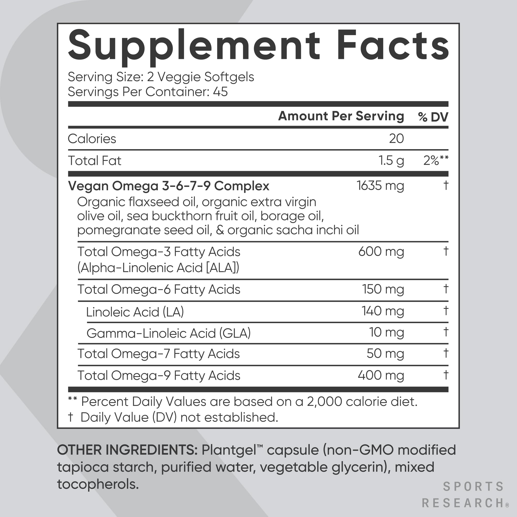 Sports Research Omega Vegano 3-6-7-9: espino amarillo, fuente de omega-7 para posibles beneficios.
