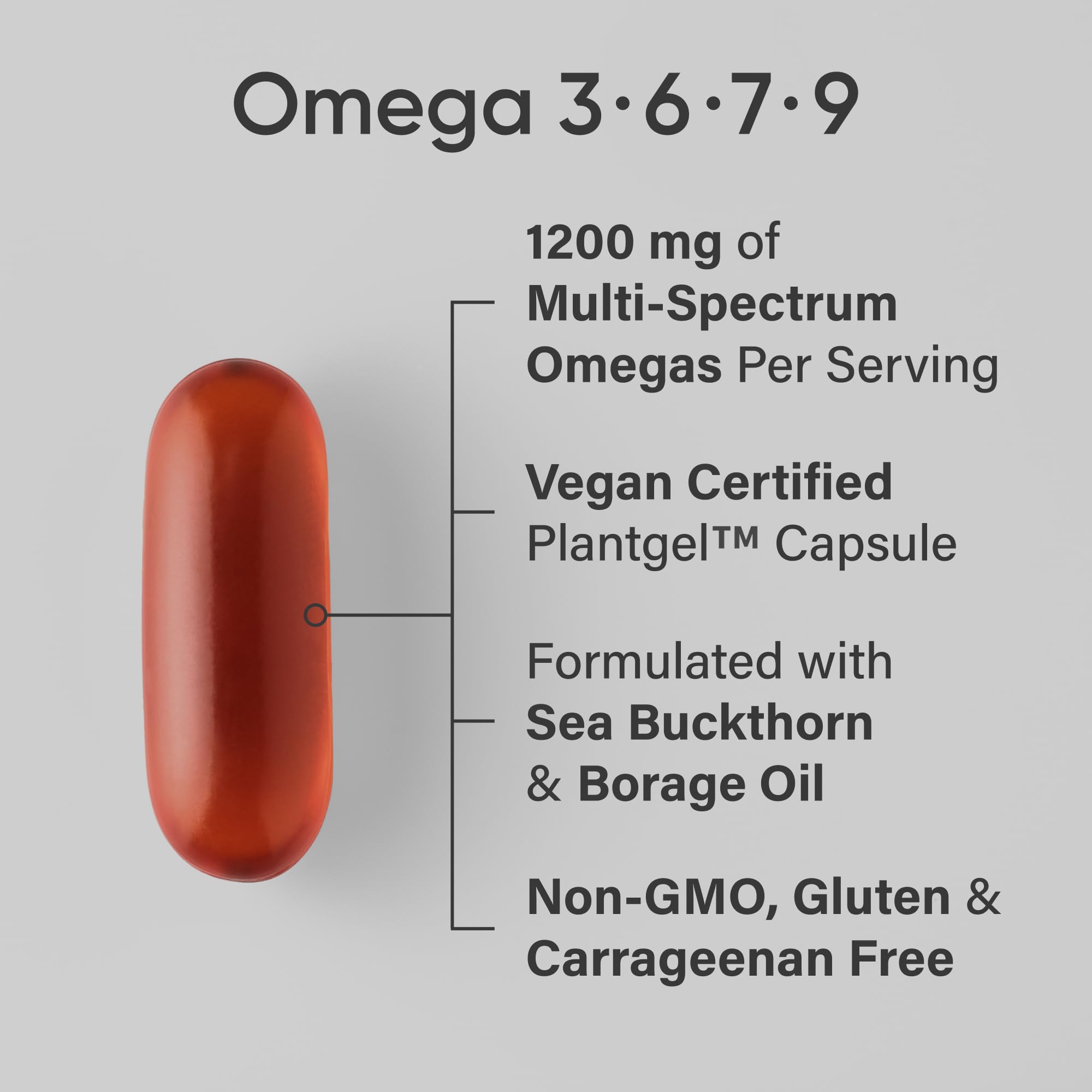 Sports Research Omega Vegano 3-6-7-9: etiqueta verde, ingredientes vegetales de alta calidad.