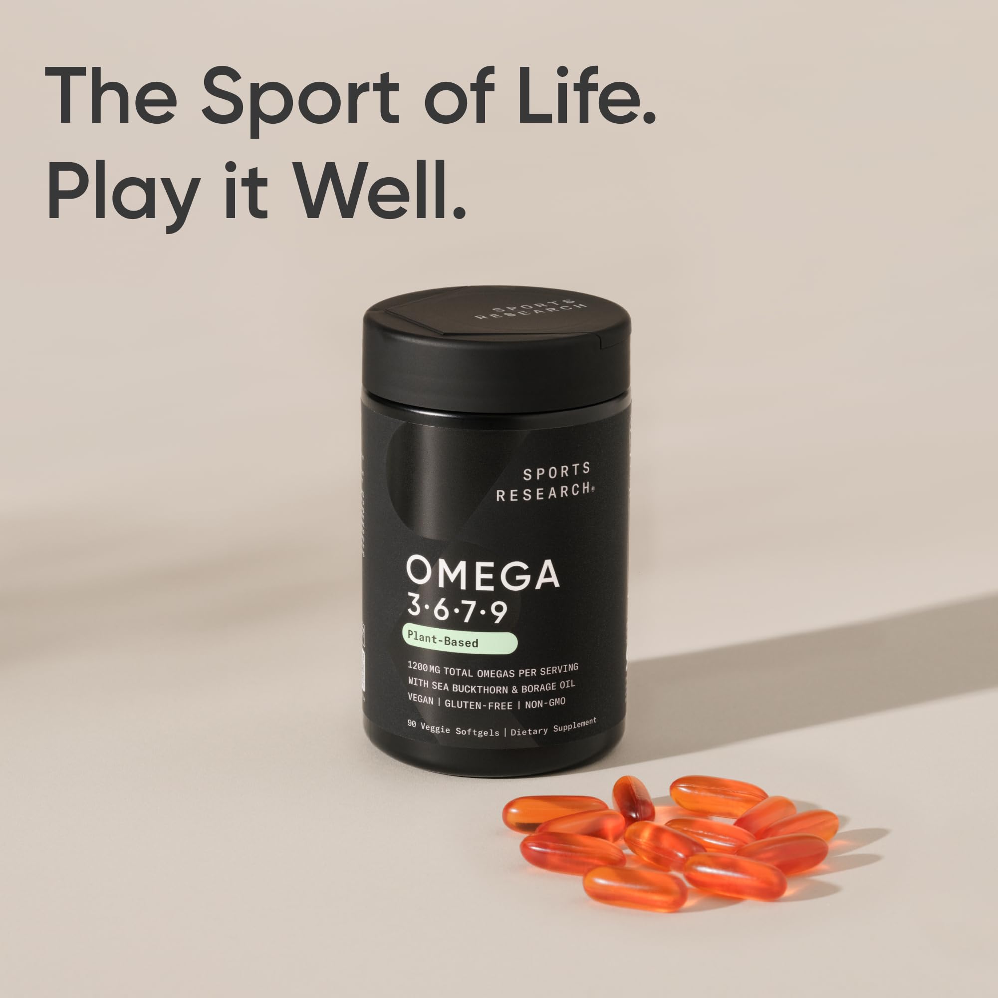 Sports Research Omega Vegano 3-6-7-9: cápsulas sin gluten y sin rellenos innecesarios.