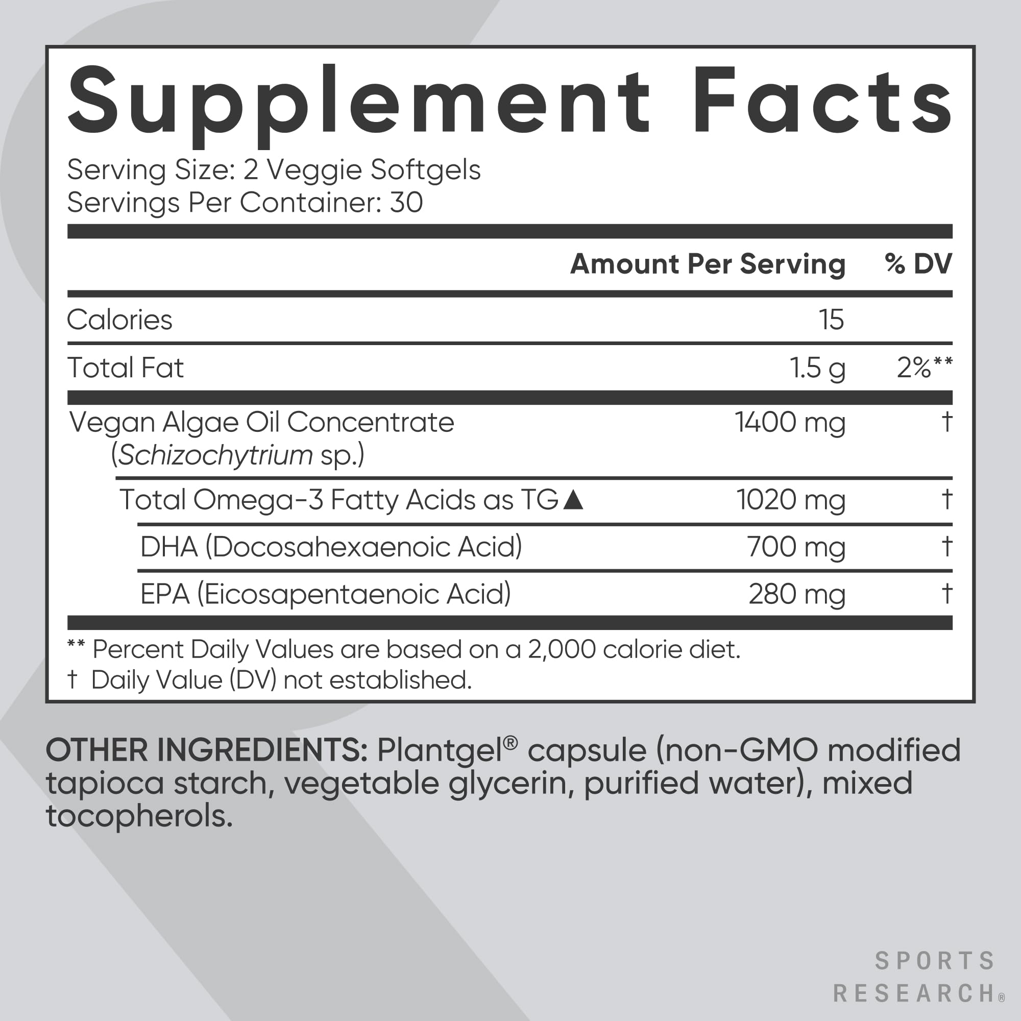 Sports Research Omega-3 certificado vegano: garantía de calidad independiente