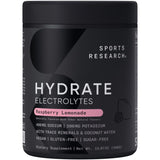 Sports Research Polvo de electrolitos sabor frambuesa-limón para hidratación diaria.