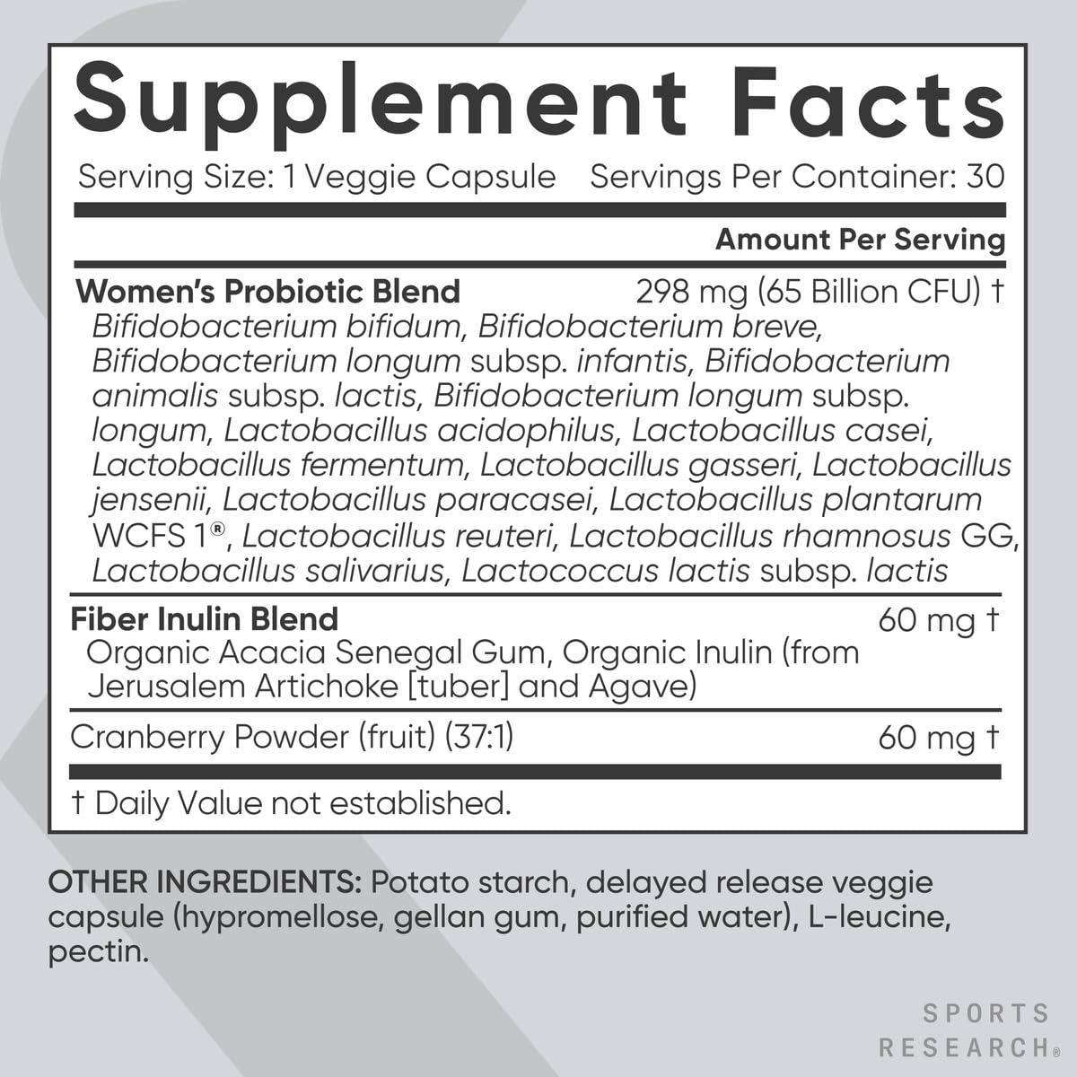 Sports Research fórmula con 16 estirpes para equilibrio intestinal.