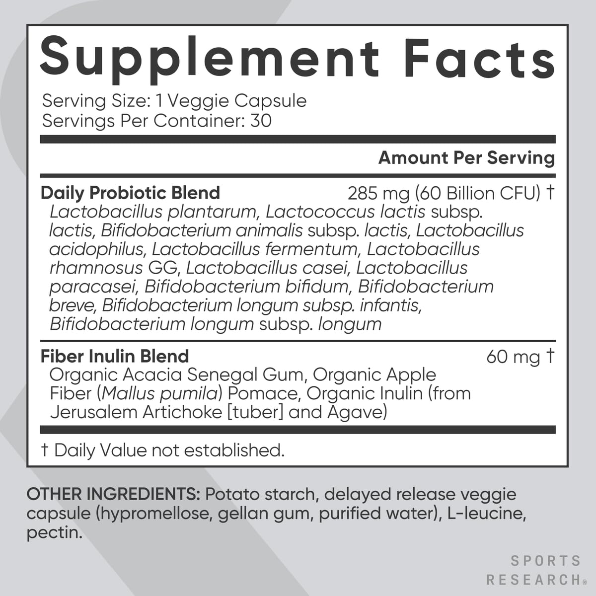 Sports Research fibra inulina 60 mg como prebiótico beneficioso