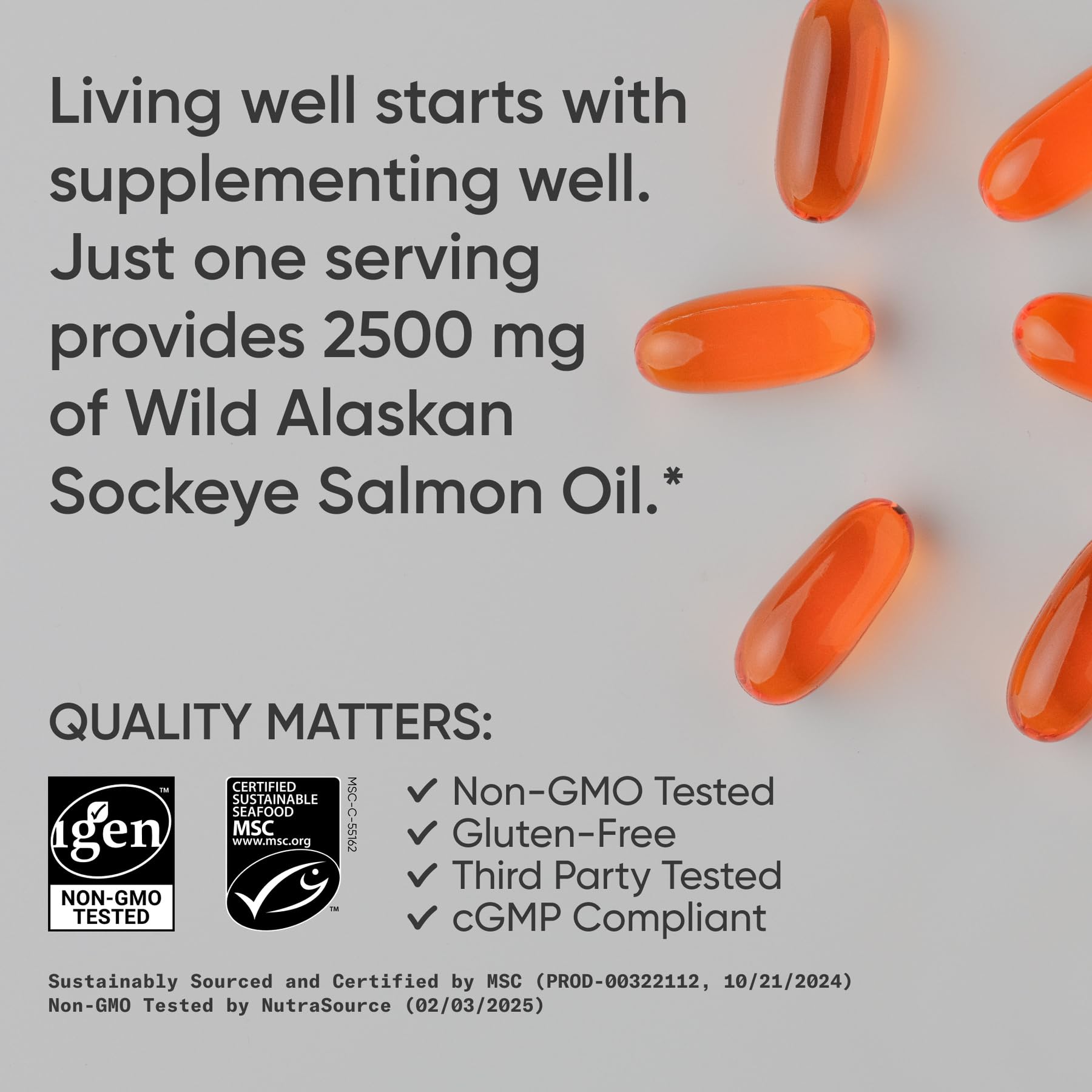 Sports Research Salmon Oil: proceso en frío conserva ácidos grasos beneficiosos.