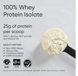 Cucharita sirviendo 25 g de proteina Sports Research para entrenamientos.