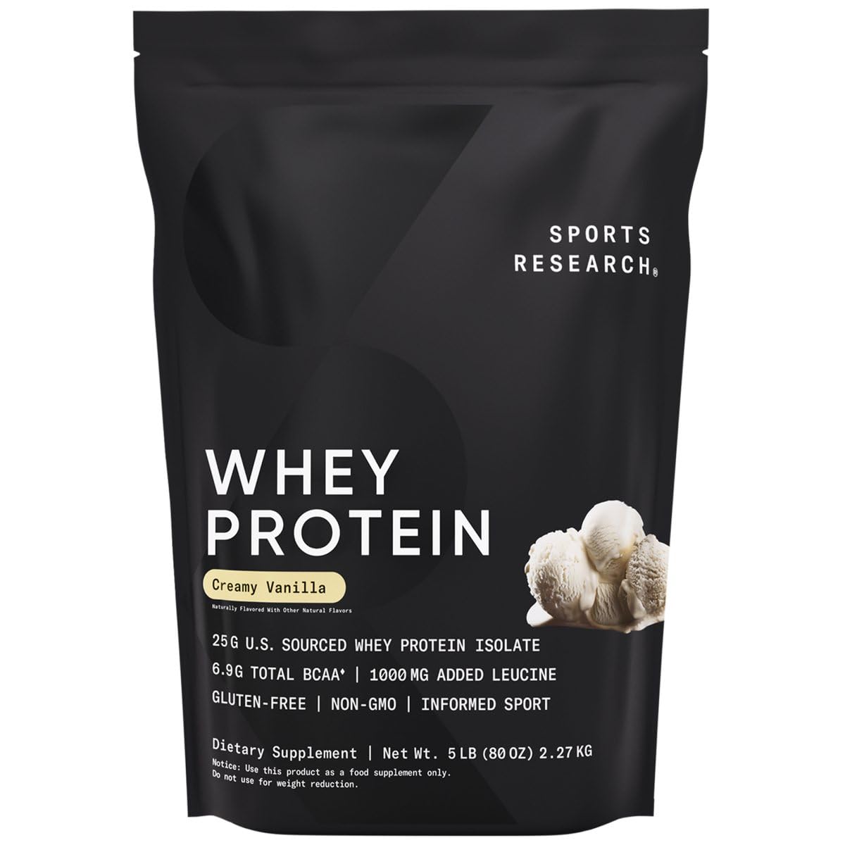 Sports Research proteina de suero aislada en bolsa de 5 libras, vainilla, ideal para batidos.