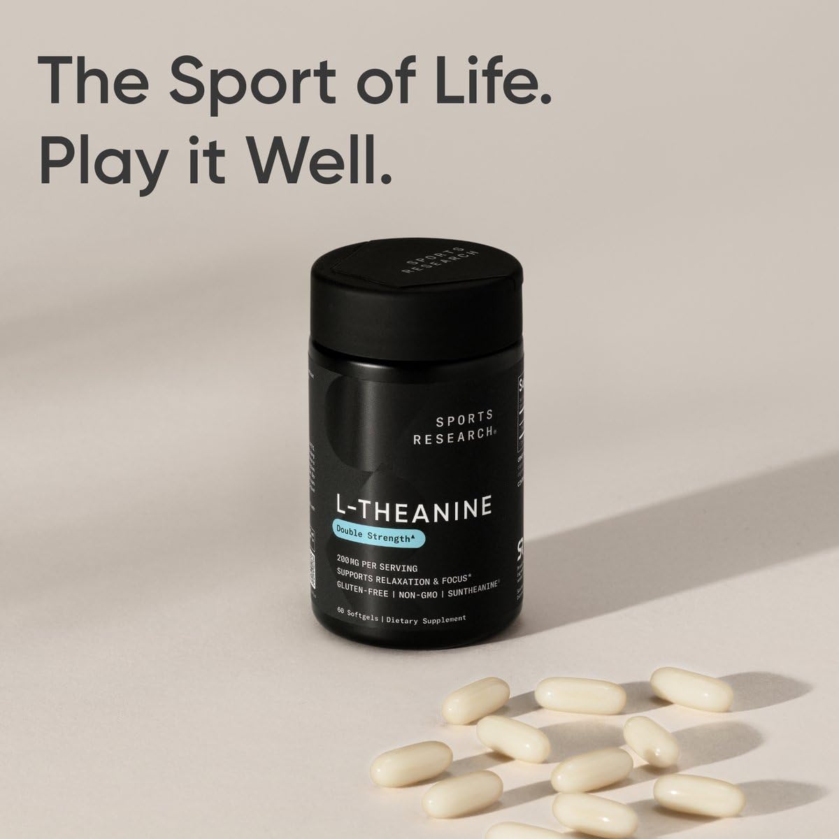 Sports Research Suntheanine, cápsulas blandas para dosis diaria.