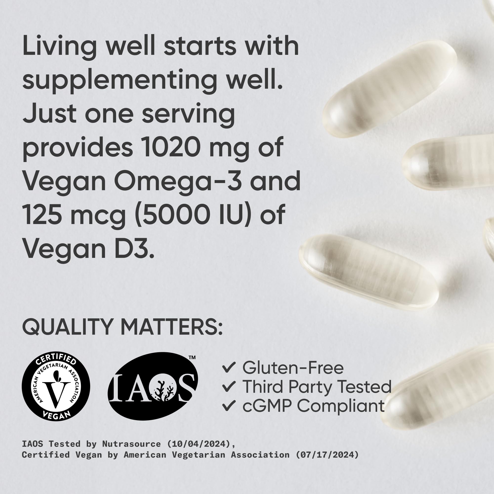Cápsulas veganas sin gluten para bienestar diario de Sports Research Omega-3 D3.