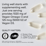 Cápsulas veganas sin gluten para bienestar diario de Sports Research Omega-3 D3.