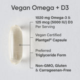 Las cápsulas vegetales de Sports Research Vegan Omega-3 D3 para ingesta diaria segura.