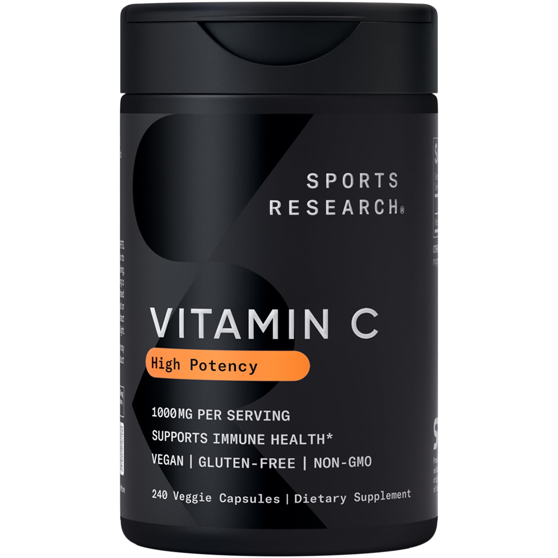 Sports Research Vitamina C alta potencia en cápsulas veganas para aporte diario.