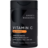 Sports Research Vitamina C alta potencia en cápsulas veganas para aporte diario.