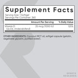 Sports Research Vitamina D3 1000 UI con MCT de coco, cápsulas blandas