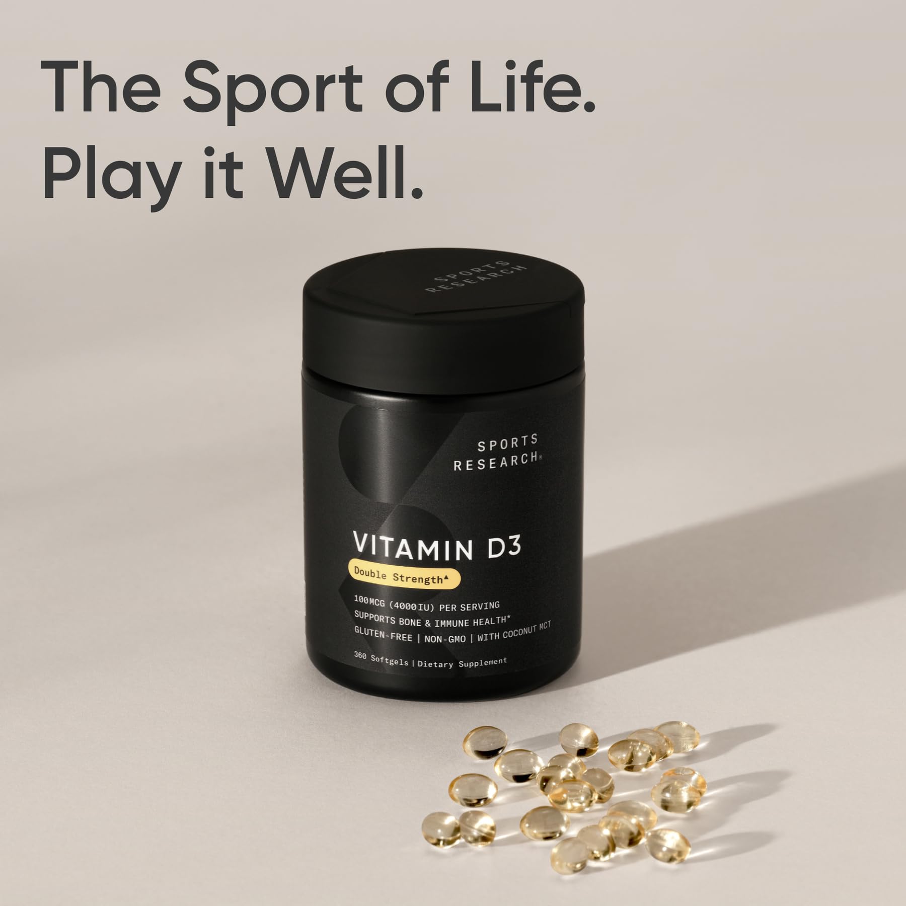 Dosis diaria de Sports Research Vitamina D3 4000 UI para conveniencia.
