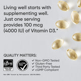 Etiqueta clara de Sports Research Vitamina D3 4000 UI, libre de gluten.