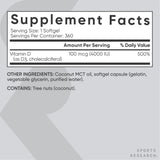 Producto libre de OGM de Sports Research Vitamina D3 4000 UI.
