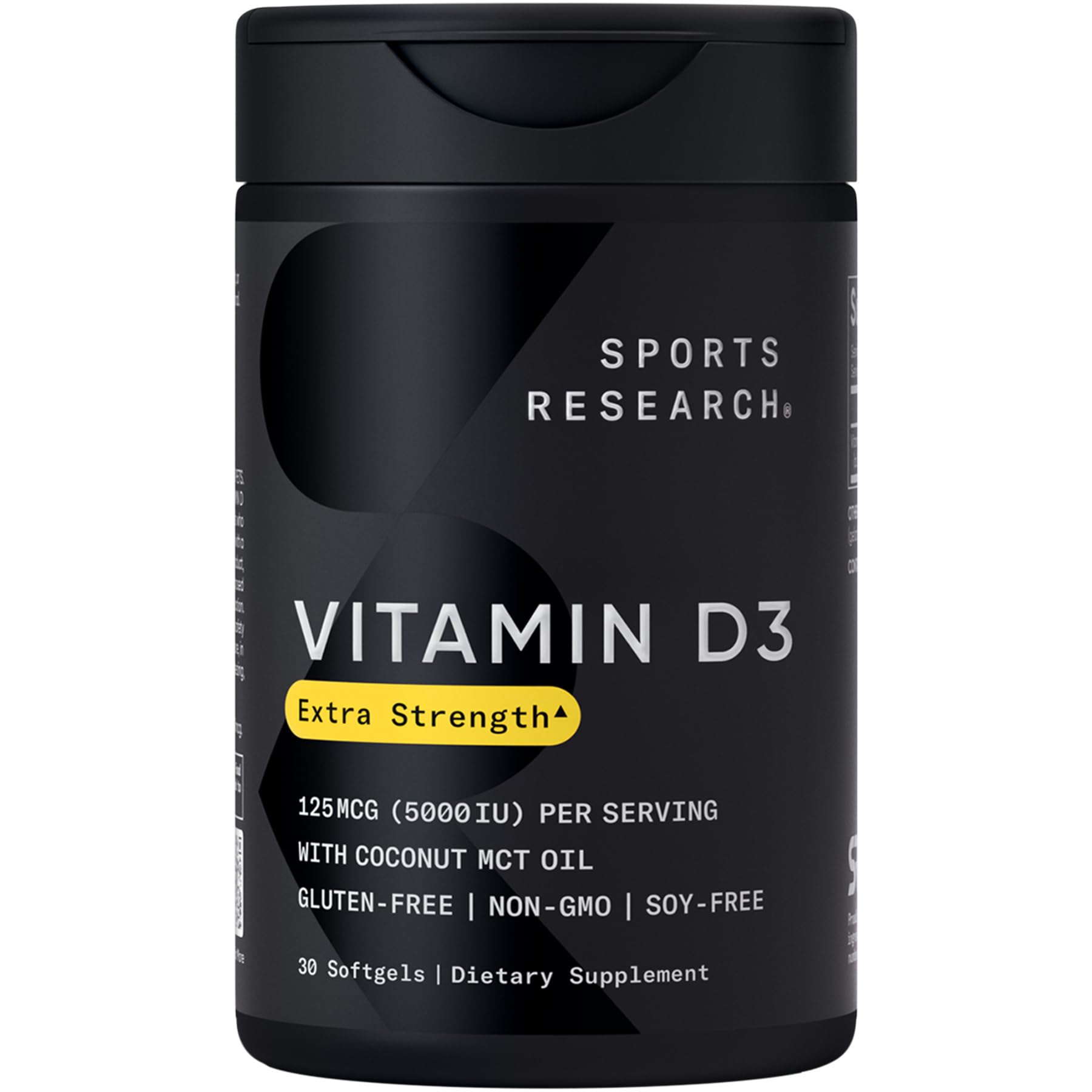 Sports Research Vitamina D3 5000 UI, bote, ideal para uso diario.