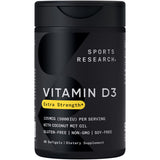 Sports Research Vitamina D3 5000 UI, bote, ideal para uso diario.