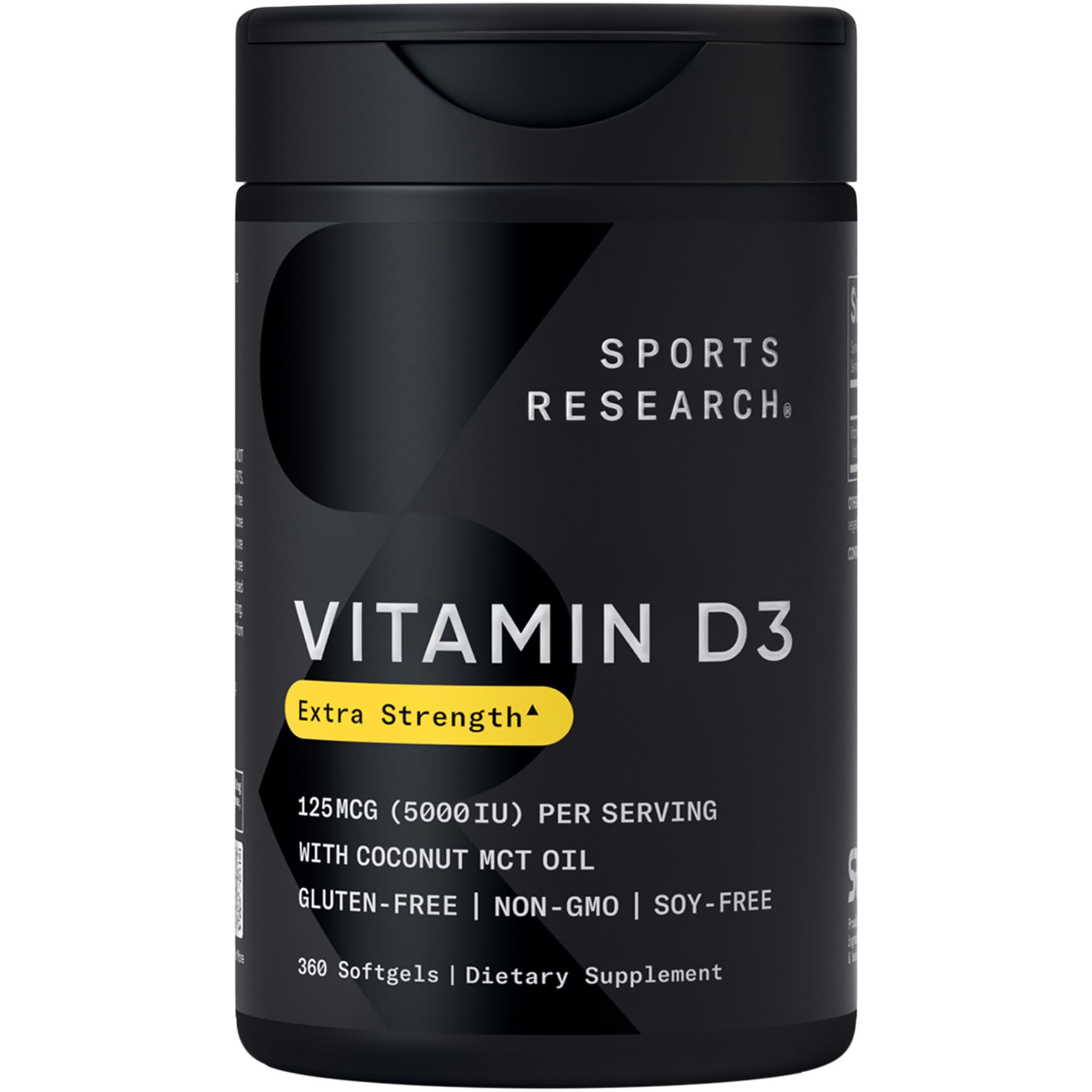 Sports Research Vitamina D3 con MCT: botella en primer plano para soporte de huesos e inmunidad