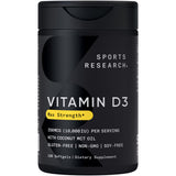 Sports Research Vitamina D3 frasco de cápsulas blandas para la salud ósea.