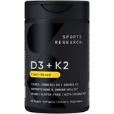 Sports Research Vitamina D3 + K2 en botella con aceite de coco para apoyar la salud ósea