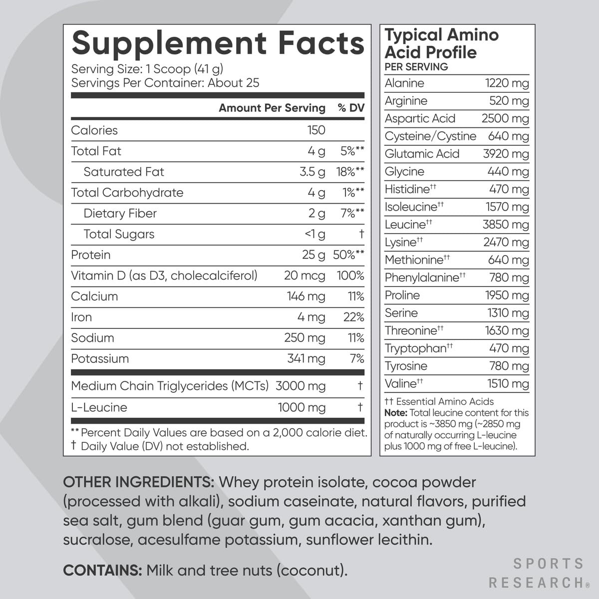Sports Research Whey Isolate chocolate Dutch, añade proteína a recetas proteicas.