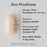 Sports Research Zinc Picolinato 50 mg botella con aceite de coco orgánico para absorción.