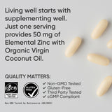 Sports Research Zinc Picolinato 50 mg envase externo para almacenamiento conveniente.