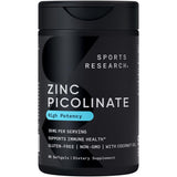 Sports Research Zinc Picolinato: botella con cápsulas blandas para uso diario.