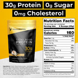 SPR BODY Transformation Protein Vanilla, primeros planos de mezcla e ingredientes para recuperación muscular.