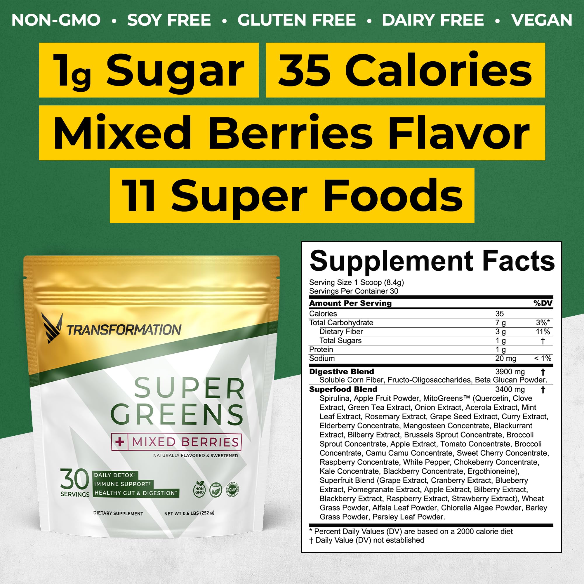 SPR BODY Transformación Super Greens licuado, aporte de vitaminas para el dia a dia.