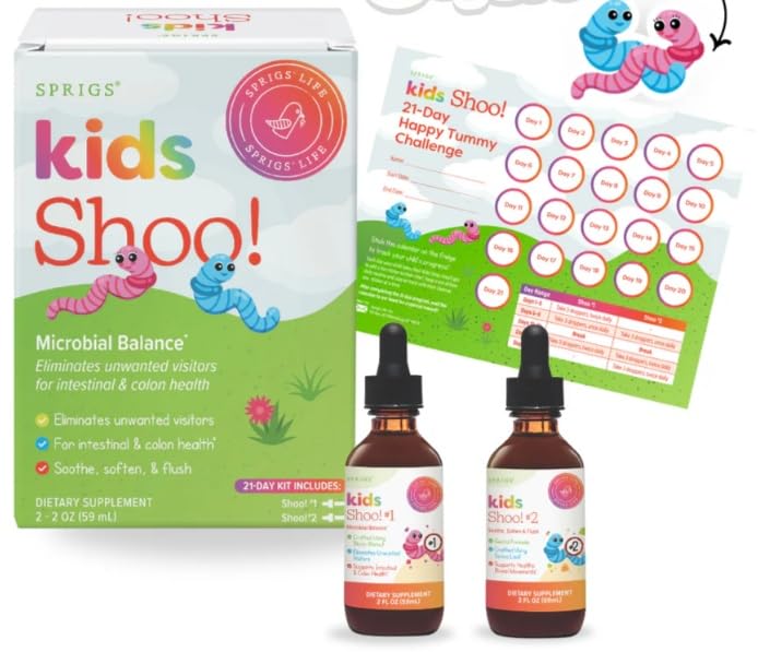 Sprigs Kids Shoo, equilibrio bacteriano en frasco, ideal para apoyo digestivo infantil.