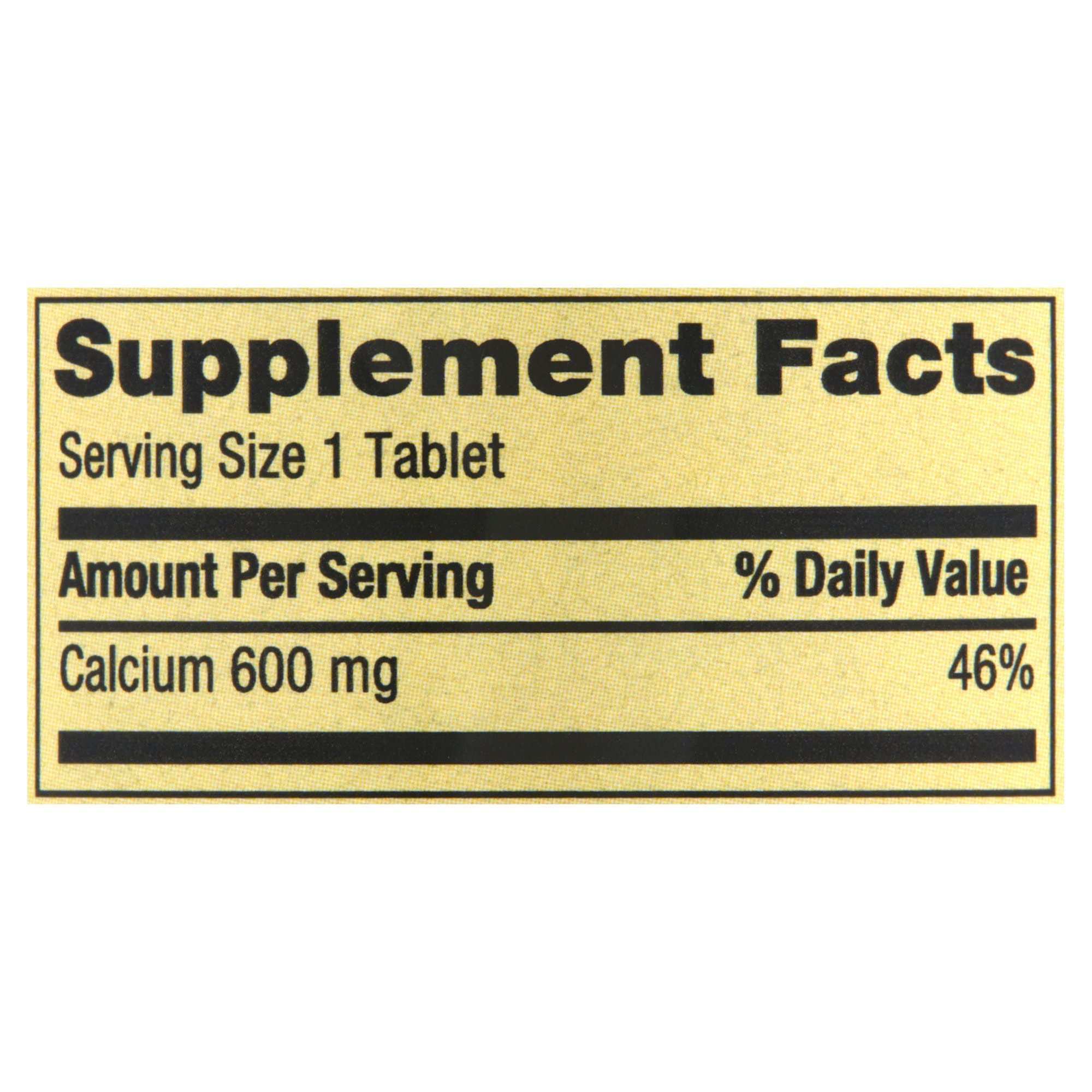 Spring Valley calcio 600 mg, etiqueta con dosis y uso recomendado