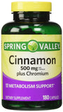 Spring Valley Canela y Cromo, botella frontal, apoyo al metabolismo de azúcares.