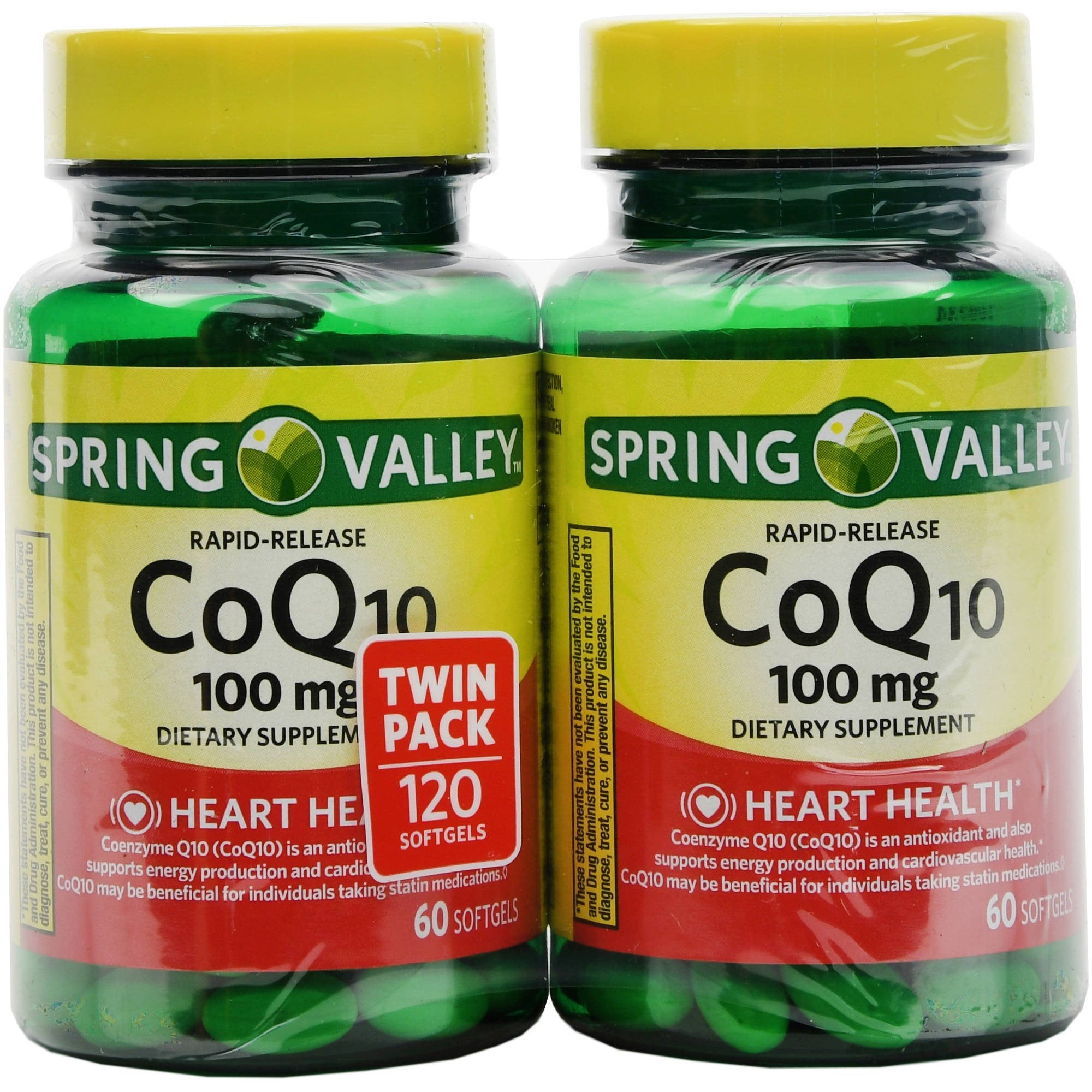 Spring Valley CoQ-10 100 mg, cápsulas blandas, botella para energía diaria posible.