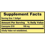 Spring Valley CoQ-10, etiqueta del envase, posible apoyo antioxidante diario.