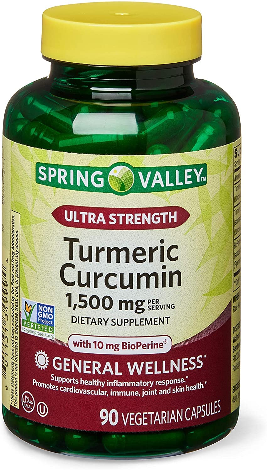 Spring Valley curcuma-curcumina 1500 mg, 90 cápsulas, apoyo diario para la salud