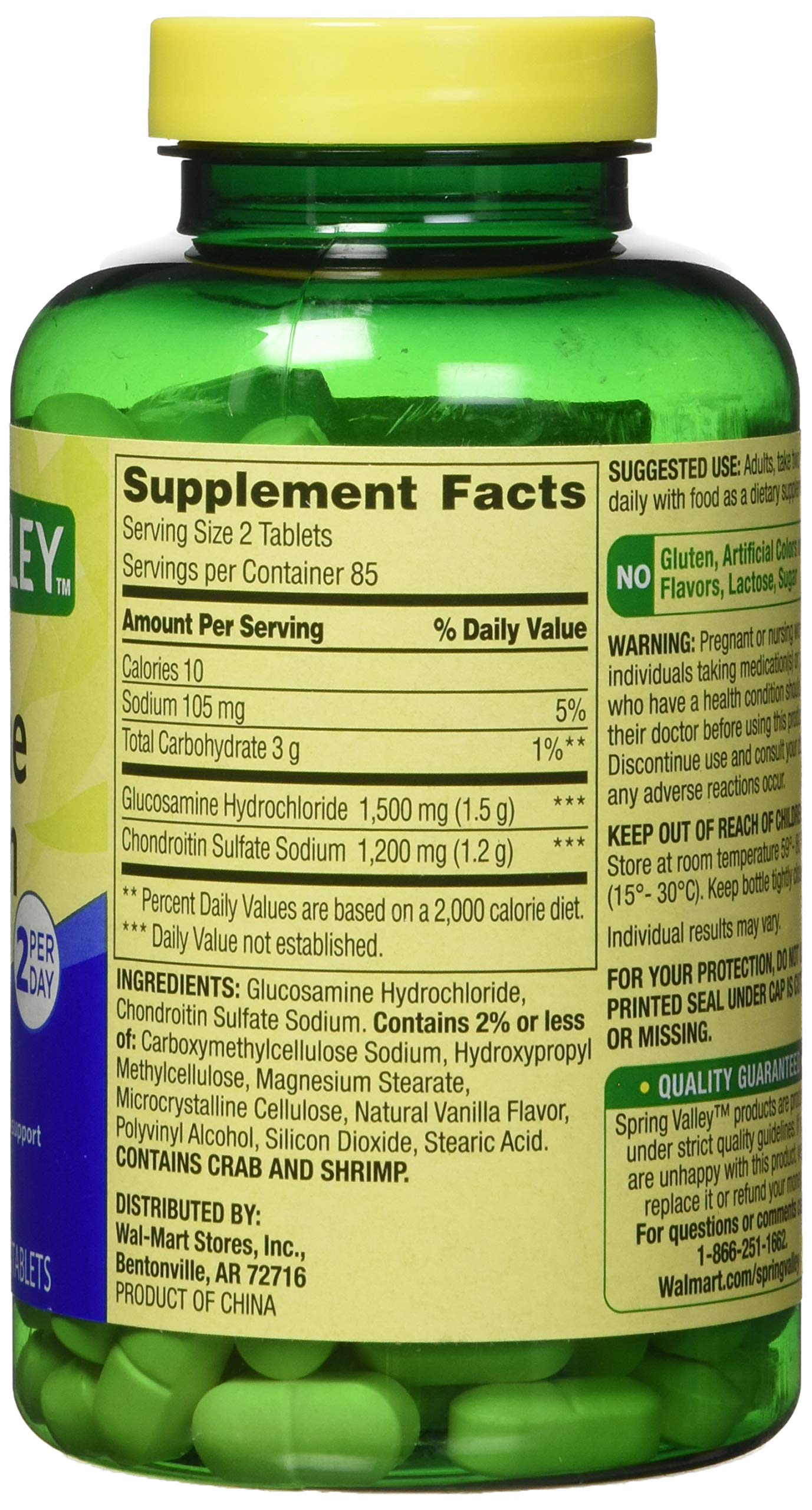 Spring Valley Glucosamina Condroitina Triple Fuerza, botella frontal, apoyo a la movilidad diaria.